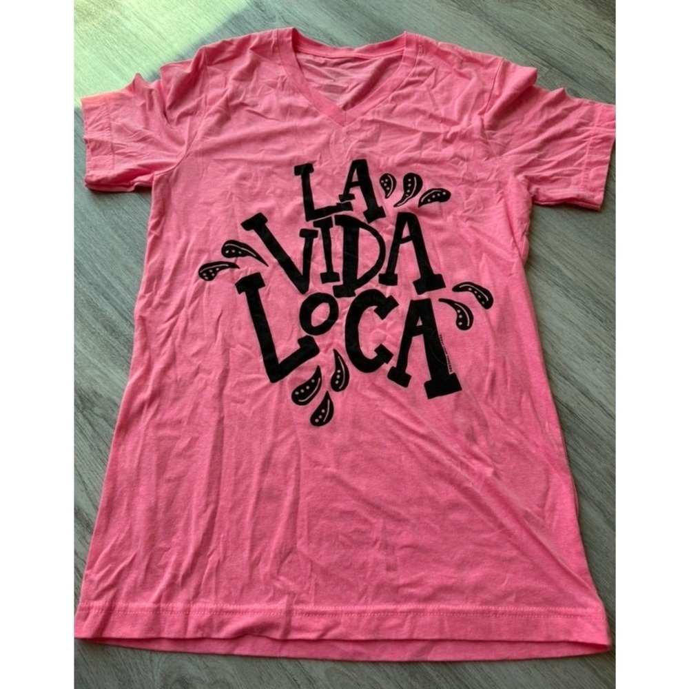 Texas True Threads‎ "La Vida Loca" Womens junior V Neck Shirt Top Tee Size S #